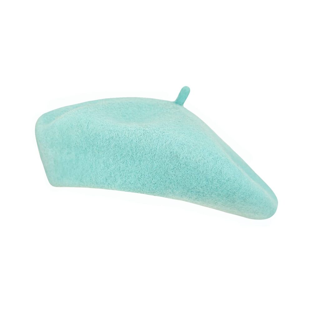 9923 Women Wool Beret Hat French Style Solid Color (lake Blue)